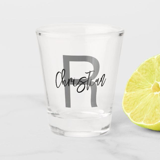Simple Monogrammed Typography Name Personalized Shot Glass (Front)
