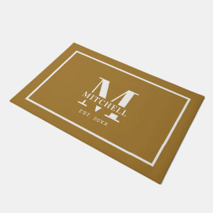 Simple Monogrammed Vintage Gold Custom Family Name Doormat