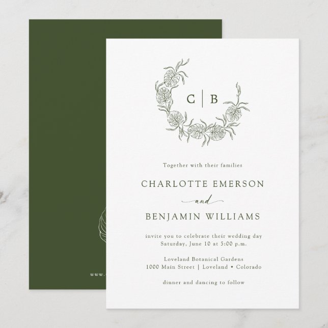 Simple Monogrammed Wedding Invitation (Front/Back)