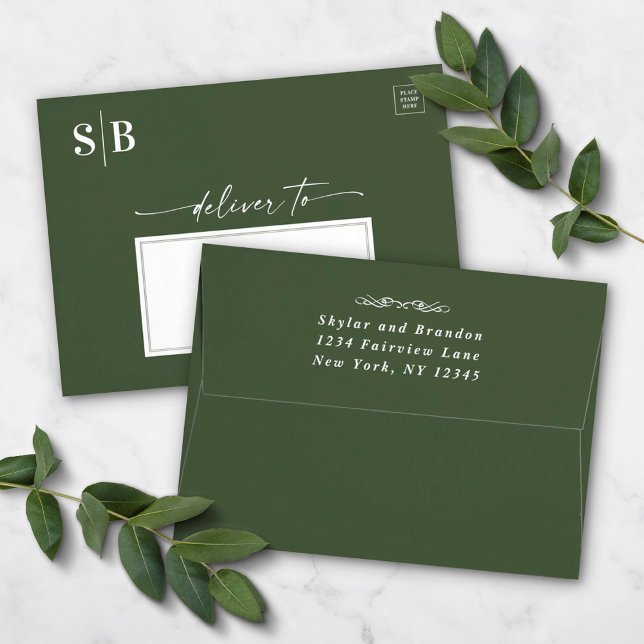 Simple Monstera Green A7 5x7 Wedding Invitation Envelope (Creator Uploaded)