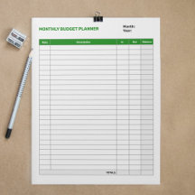Simple Monthly Budget Planner Green