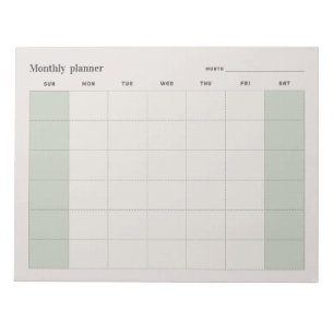 Simple Monthly planner, custom text Sun-Sat Notepad