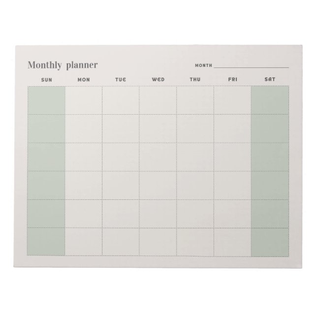 Simple Monthly planner, custom text Sun-Sat Notepad (Front)