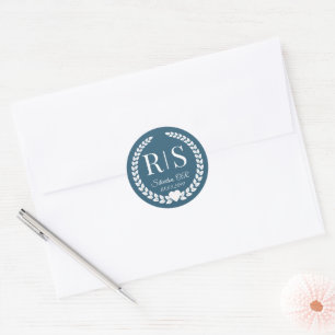 Simple Moody Ocean Blue Monogram Classic Round Sticker
