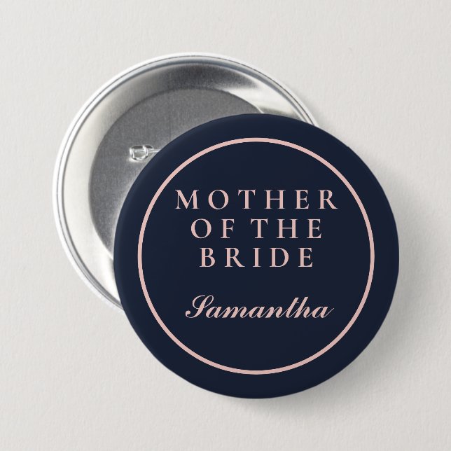 SIMPLE MOTHER OF THE BRIDE OXFORD BLUE AND PINK 3 INCH ROUND BUTTON (Front & Back)