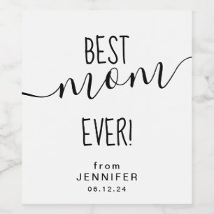 Simple Mother's Day Best Mom Black & White Wine Label