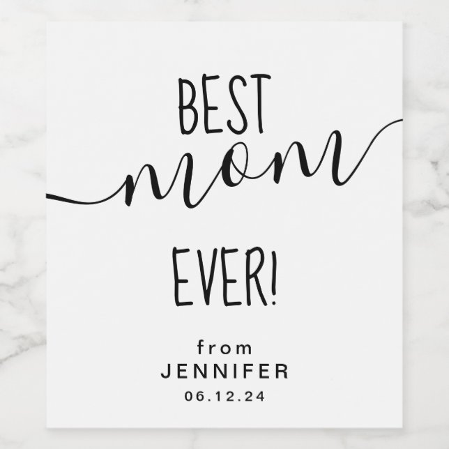 Simple Mother's Day Best Mom Black & White Wine Label (Single Label)