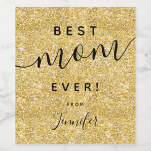 Simple Mother's Day Best Mom Gold Glitter  Wine Label