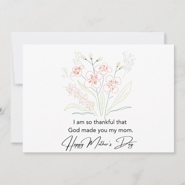Simple Mother's Day Flowers Drawing Thank You Card (Front)