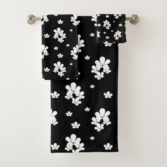 Simple motif floral noir minuscule fleurs blanches (En situation)