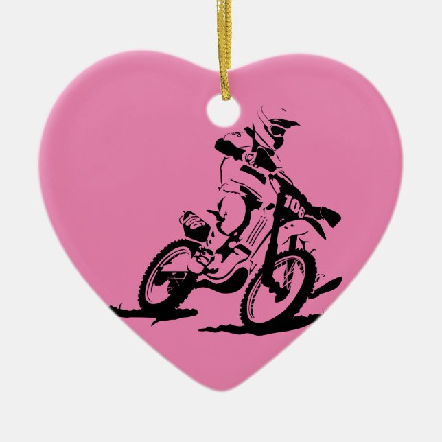 Simple Motorcross Bike and Rider Ceramic Ornament (Front)