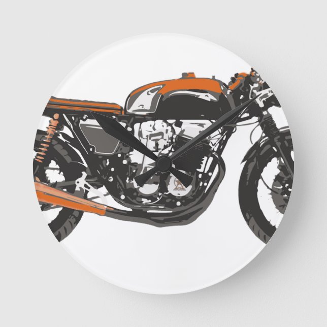 Simple Motorcycle - Cafe Racer 750 Drawing Round Clock (Front)