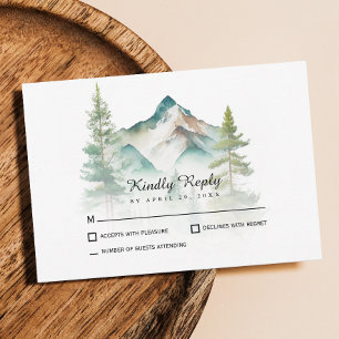 Simple Mountain And Pine Trees Wedding RSVP Card
