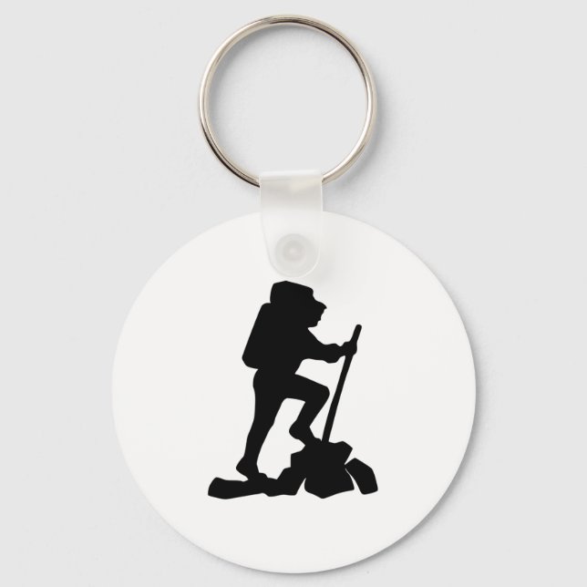 simple mountain hiking man black silhouette keychain (Front)