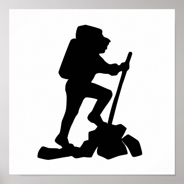 simple mountain hiking man black silhouette poster (Front)