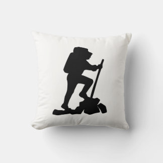 simple mountain hiking man black silhouette throw pillow