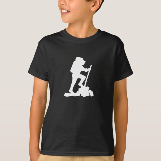 simple mountain hiking man white silhouette T-Shirt (Front)