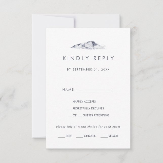 Simple Mountain Wedding Menu Choice RSVP Card (Front)