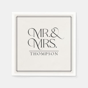 Simple Mr & Mrs Cream Wedding Paper Napkin