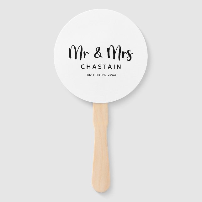 Simple Mr. & Mrs. | Wedding Monogram  Hand Fan (Front)