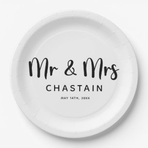 Simple Mr. & Mrs.   Wedding Monogram  Paper Plate