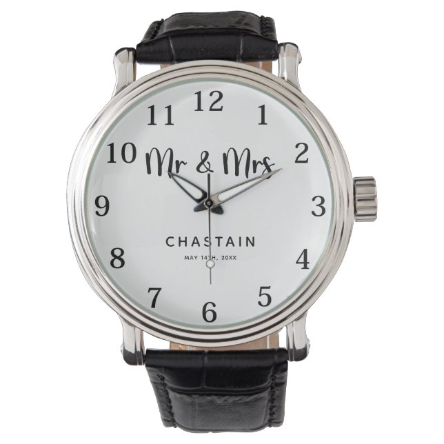 Simple Mr. & Mrs. | Wedding Monogram  Watch (Front)