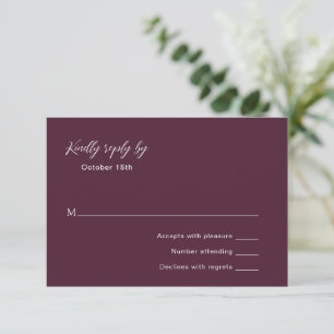 Simple Mulberry Typographic Modern Elegant Wedding RSVP Card