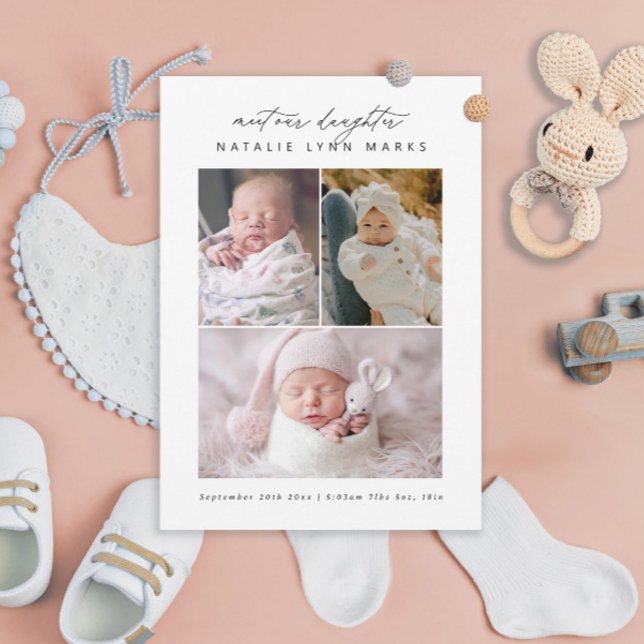 Simple Multi-photo Birth Daughter Announcement (Creator Uploaded)