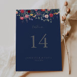Simple Multicolor Wildflower Navy Wedding Table Number<br><div class="desc">This simple multicolor wildflower wedding table number is perfect for a rustic wedding. The design features a multicolored assortment of pink,  blush,  purple,  yellow,  white,  violet,  red,  burgundy wild flowers.

This is a double sided table number. Add each table number you need to your cart individually.</div>