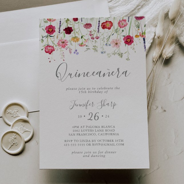 Simple Multicolor Wildflower Quinceañera Invitation (Creator Uploaded)