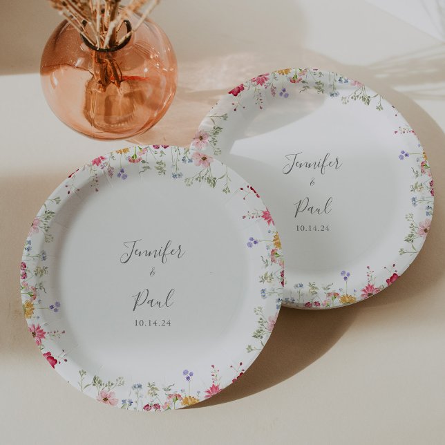 Simple Multicolor Wildflower Wedding Cake Paper Plate (Creator Uploaded)