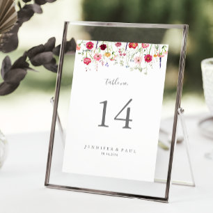 Simple Multicolor Wildflower Wedding Table Number