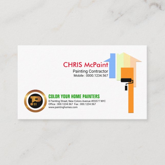 Simple Multicolored Home Painter Business Card (Front)