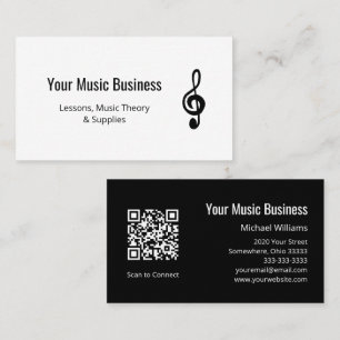 Simple Music Education QR code Treble Clef Business Card