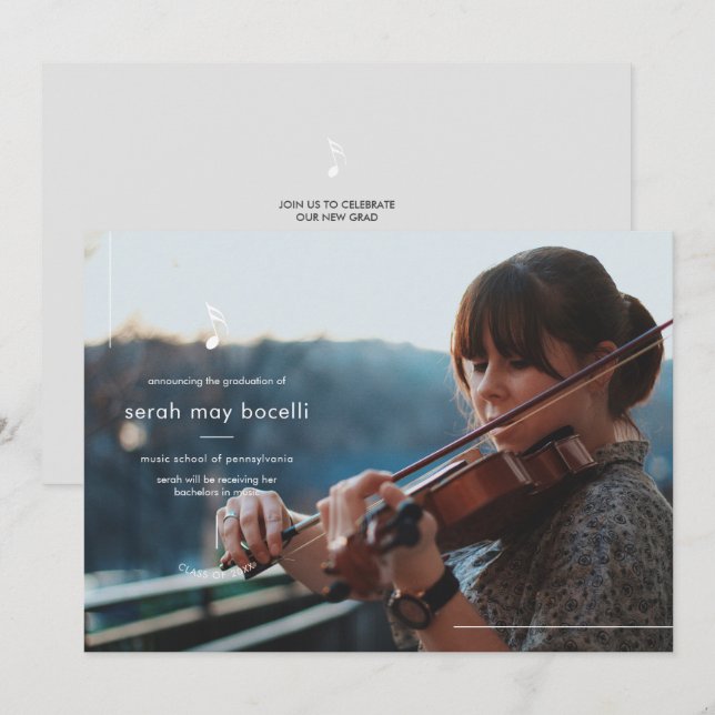 Simple Music Major Graduation Invitation (Front/Back)