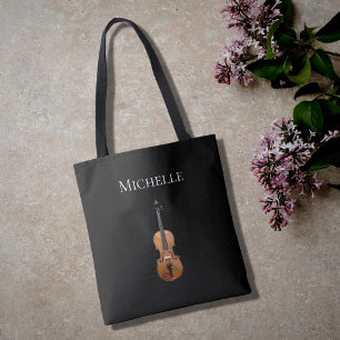 Simple Musical Violin Black Tote Bag