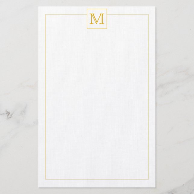 Simple Mustard Initial Monogram Square border Stationery (Front)