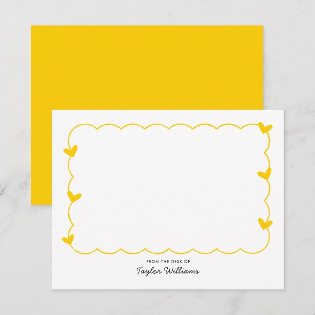 Simple Mustard Wavy Border Heart Stationery Card (Front/Back)