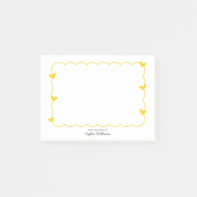 Simple Mustard Wavy Border Heart Stationery Post-it Notes (Front)