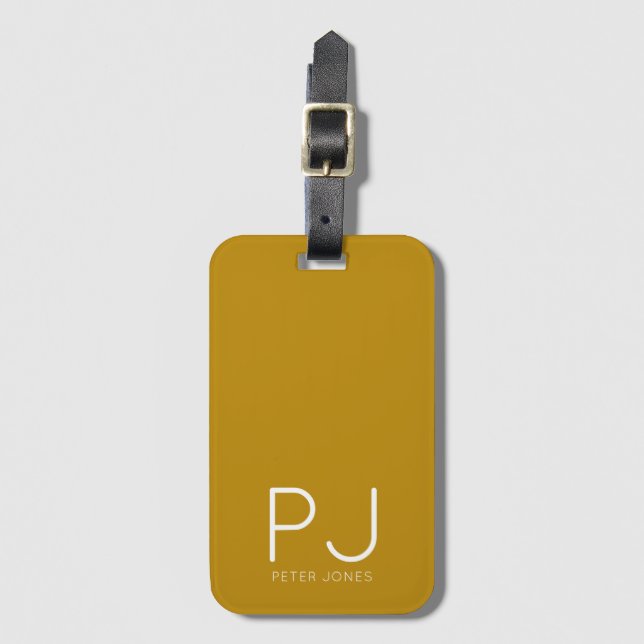 Simple Mustard Yellow Modern Monogram Luggage Tag (Front Vertical)