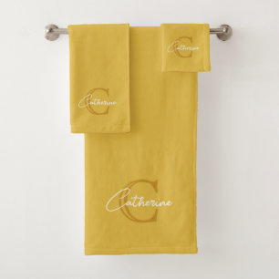 Simple Mustard Yellow Monogram Bath Towel Set