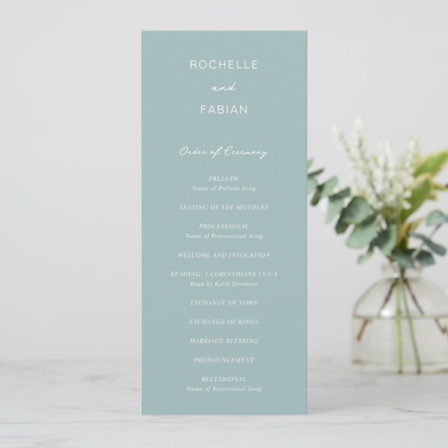 Simple Muted Blue Elegant Wedding Program (Standing Front)
