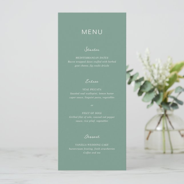 Simple Muted Green Elegant Wedding Menu (Standing Front)