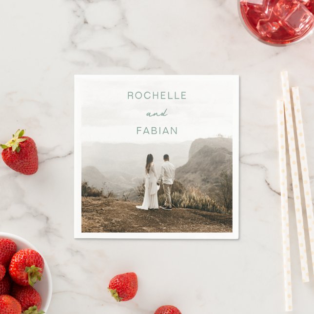 Simple Muted Green Photo Elegant Wedding Napkin (Insitu)