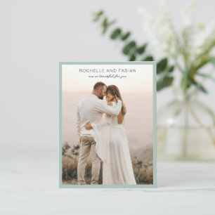 Simple Muted Green Photo Elegant Wedding Thank You Card