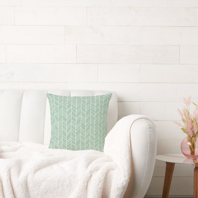 Simple Muted Green & White Geometric Line Design Throw Pillow (Couch)