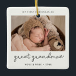 Simple My First Christmas as Great Grandma Photo Ceramic Ornament<br><div class="desc">A minimalist typography and a modern design for this photo ornament gift. To customize with your favourite baby picture. You can also easily change the colour of the font to your liking. Perfect to celebrate your First Christmas as a Great Grandma.</div>