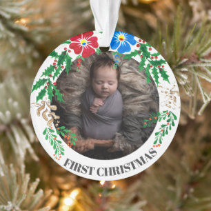 Simple My First Christmas Personalized Baby Photo Ornament