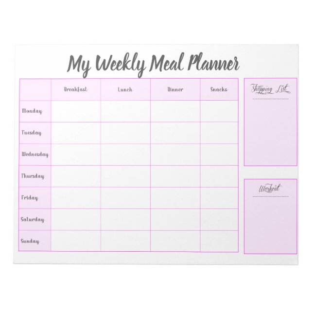 Simple my weekly meal planner notepad (Front)