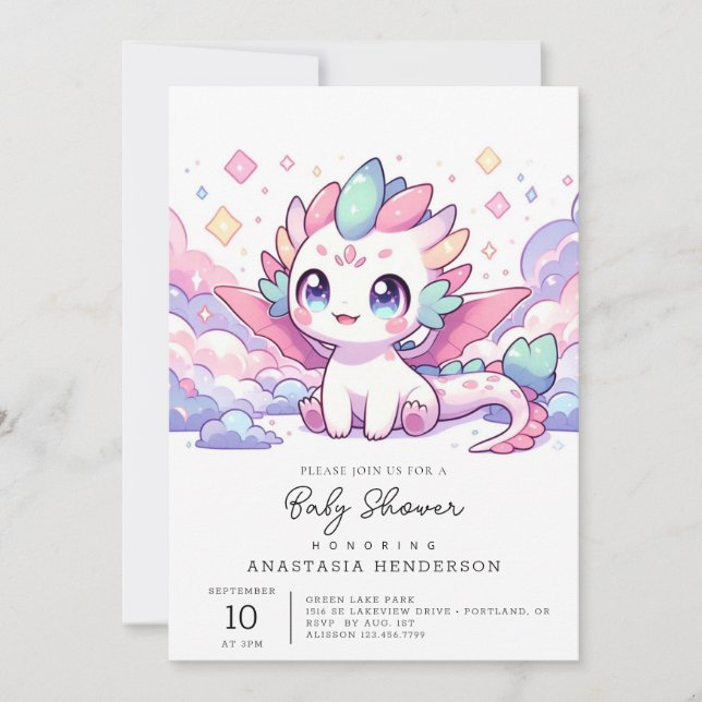 Simple Mythical Dragon Baby Shower Invitation (Front)